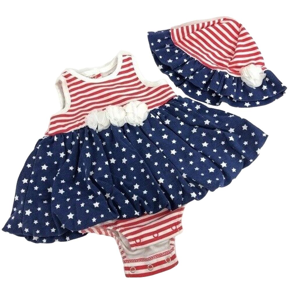 Little Me Infant Girls Patriotic Bodysuit and Hat Size 3 Months